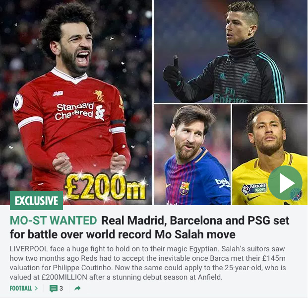 صحيفة "صن" تقول أن ريال مدريد وبرشلونة وباريس تسعى لضم محمد صلاح بـ200 مليون إستيرليني