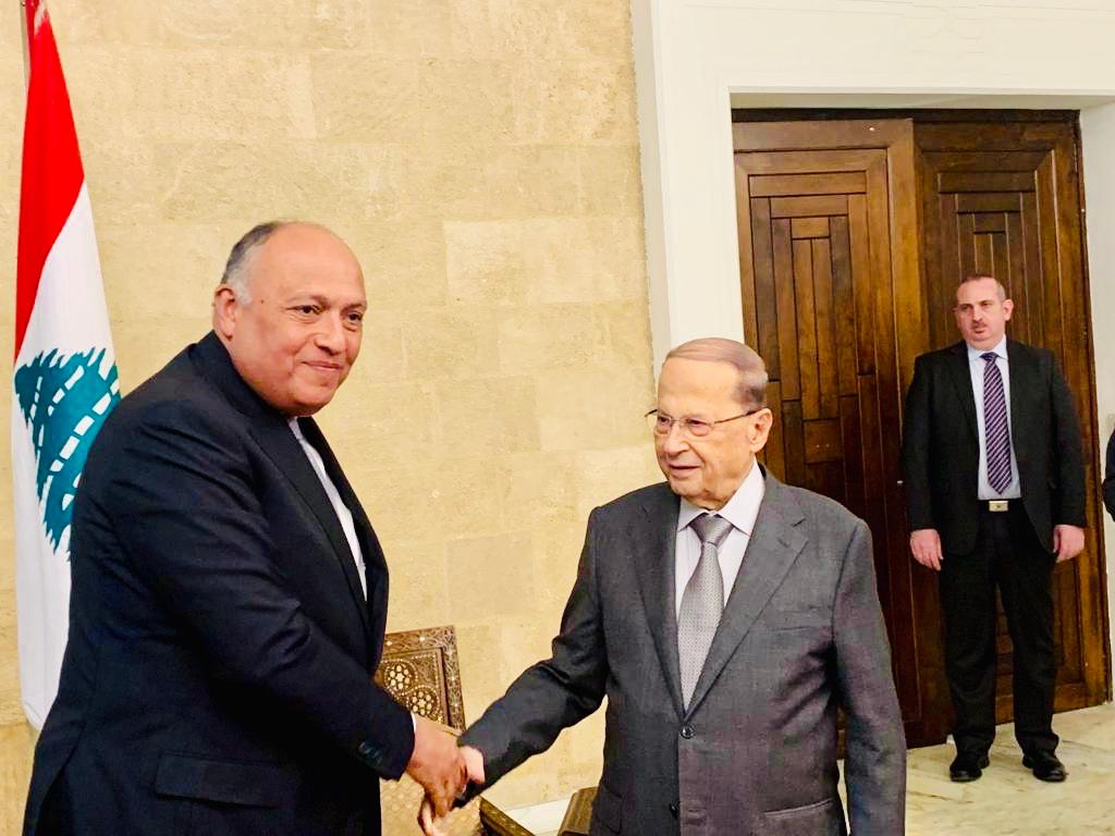 الرئيس اللبنانى ميشال عون ووزير الخارجية، سامح شكري