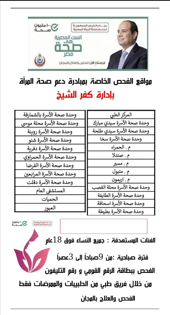 المبادرة الرئاسية "100 مليون صحة" لدعم صحة المرأة بكفرالشيخ 