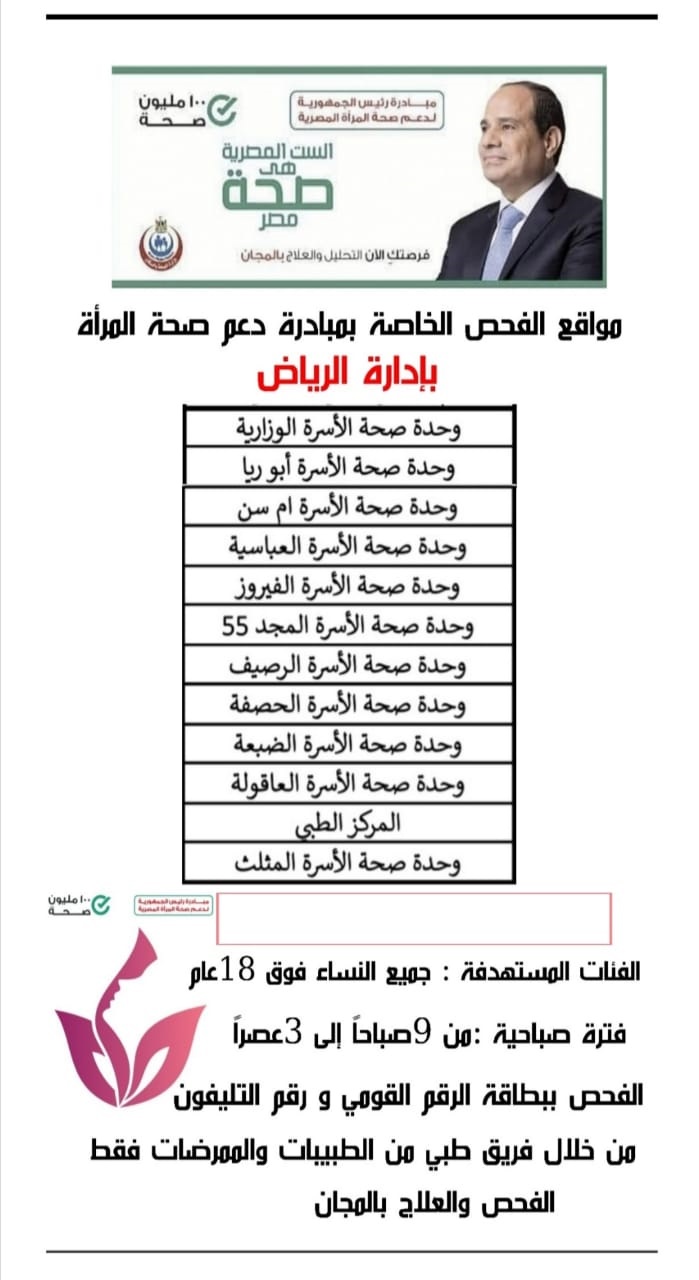 المبادرة الرئاسية "100 مليون صحة" لدعم صحة المرأة بكفرالشيخ 