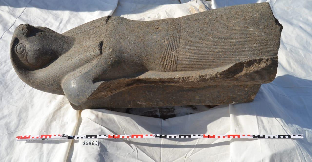 البعثة الأثرية المصرية الألمانية تنجح في اكتشاف تمثال ضخم للإله حورس |صور
