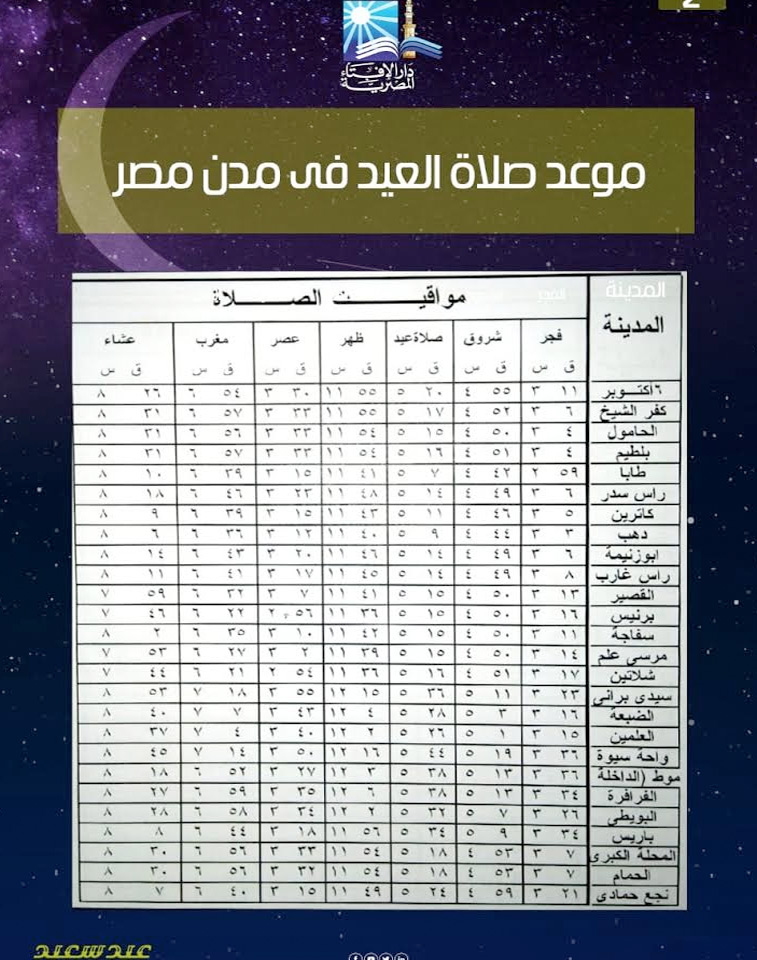 مواعيد صلاة العيد