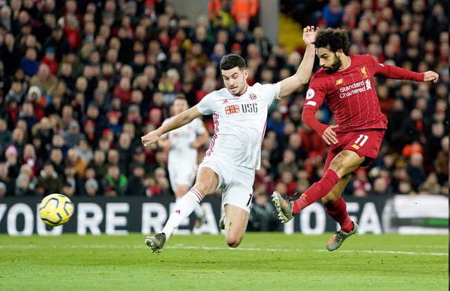 ليفربول يتقدم بهدف محمد صلاح على شيفيلد في الشوط الأول 