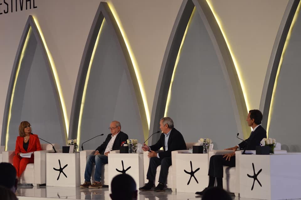 نجيب ساويرس في المؤتمر الصحفي للدورة الرابعة لمهرجان الجونة