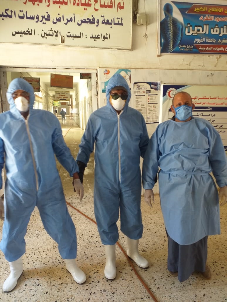 جانب من رش وتطهير مستشفى الفيوم العام