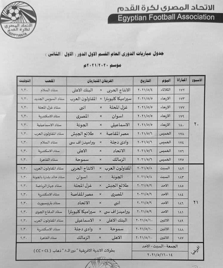 مواعيد 7 جولات بالدوري المصري