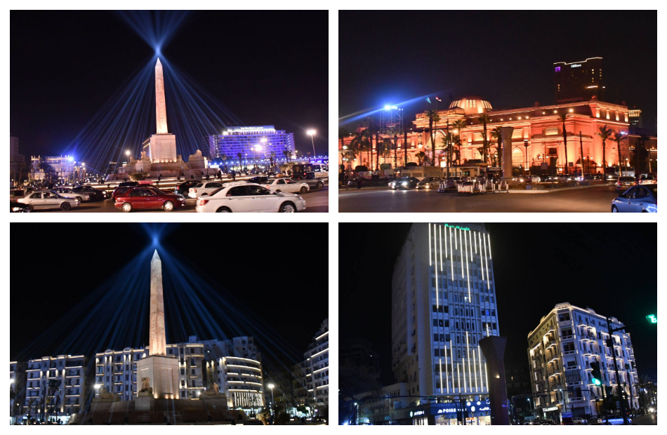 إضاءة المتحف المصري ومسلة ميدان التحرير استعدادًا لنقل المومياوات الملكية| صور