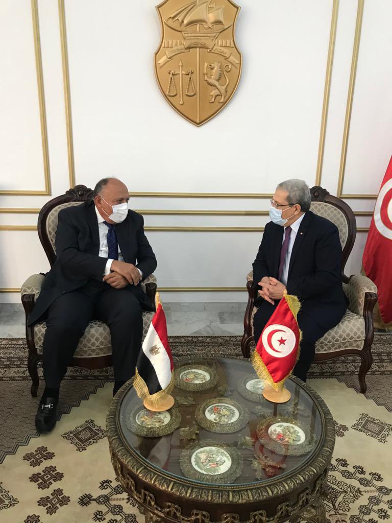 اجتماع سامح شكري، وزير الخارجية، مع نظيره التونسي ‎عثمان الجرندي