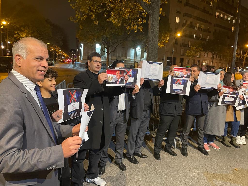 أبناء الجالية المصرية في فرنسا يرفعون لافتات تأييد للقيادة السياسية
