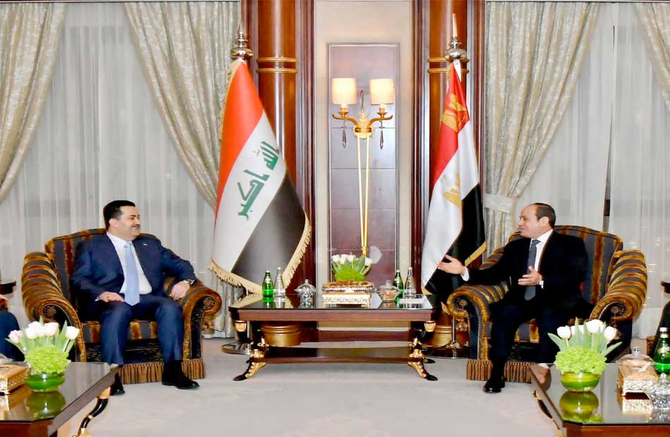 الرئيس السيسي ورئيس وزراء العراق يتابعان تنفيذ المشروعات المنبثقة عن آلية التعاون الثلاثي مع الأردن