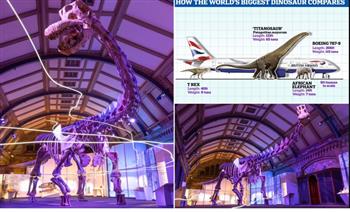   متحف التاريخ الطبيعي بلندن يعرض هيكلاً عظمياً لأحد أكبر الديناصورات على الإطلاق